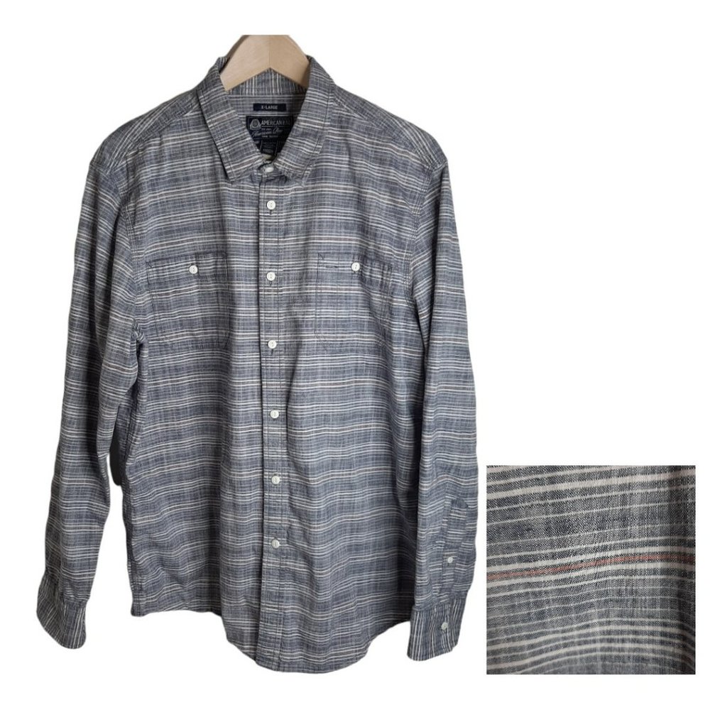 American Rag Button Down Shirt Blue Red White Stripe Men's Chambray Size XL